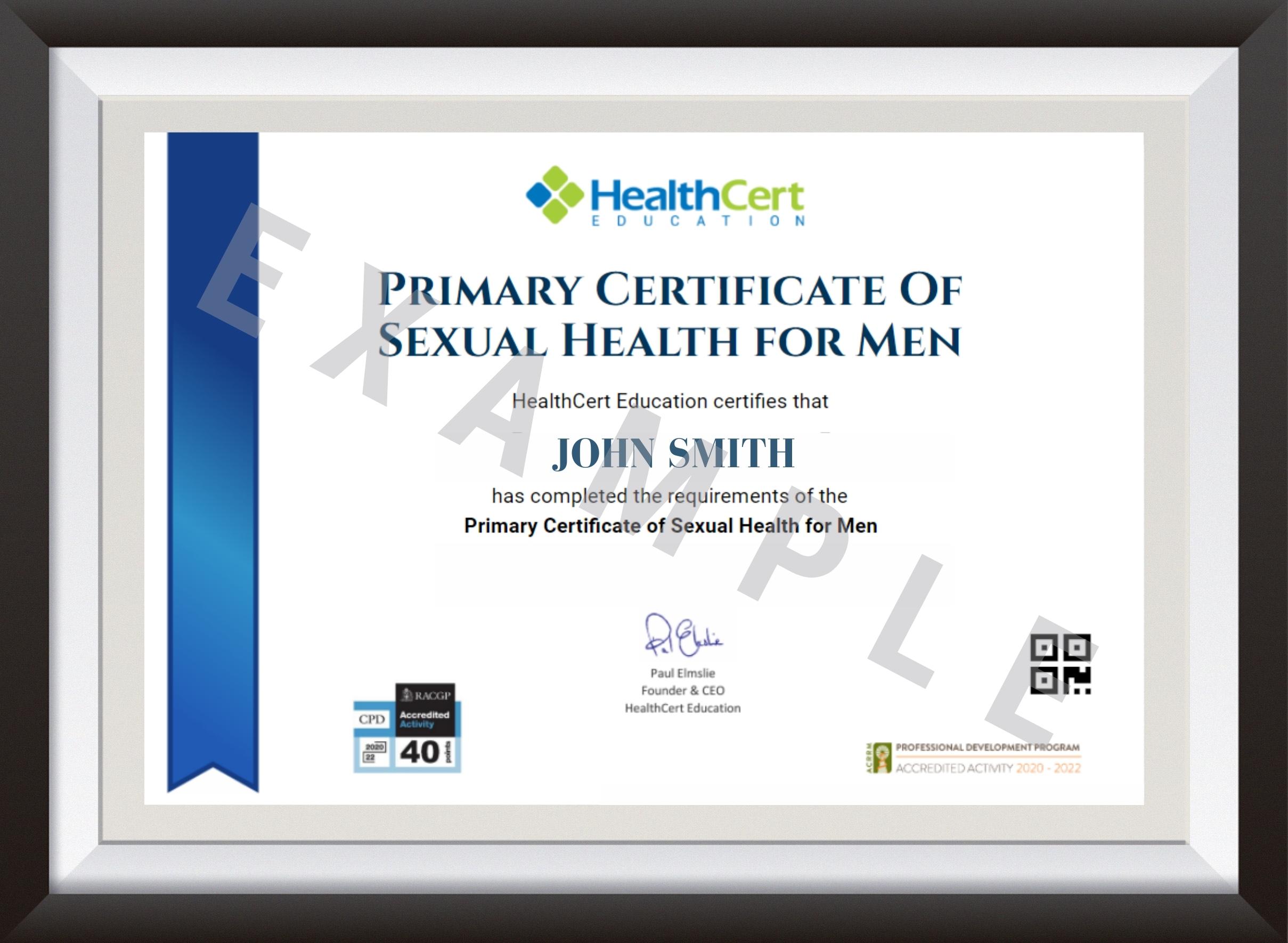 Primary Certificate Of Sexual Health For Men Free Module 